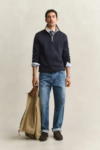 Gant Sacker Rib Half-zip Sweatshirt In Blue