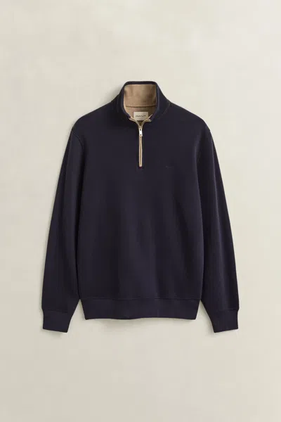 Gant Sacker Rib Half-zip Sweatshirt In Blue