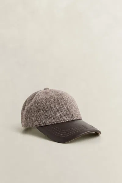 Gant Leather Visor Wool Blend Cap In Gray
