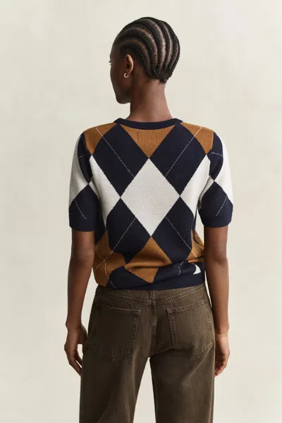 Gant Wool Argyle Short Sleeve Sweater In Multi