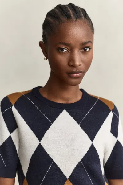 Gant Wool Argyle Short Sleeve Sweater In Multi