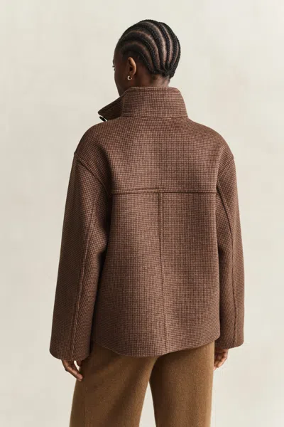 Gant Checked Wool Blend Jacket In Brown