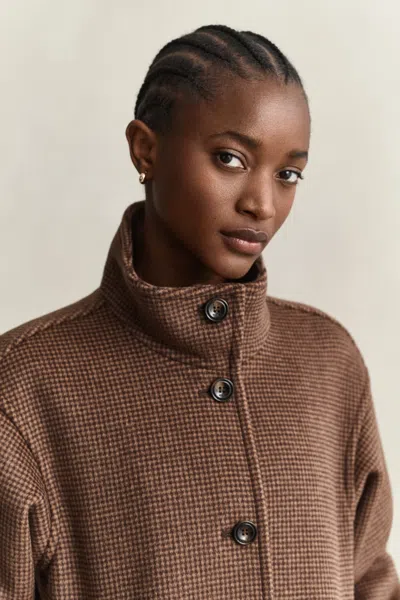 Gant Checked Wool Blend Jacket In Brown