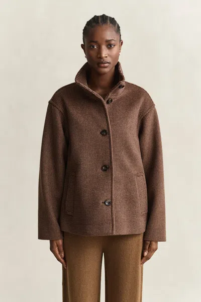 Gant Checked Wool Blend Jacket In Brown