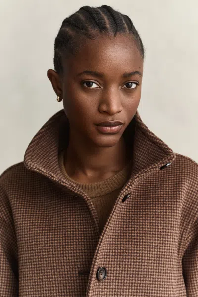 Gant Checked Wool Blend Jacket In Brown