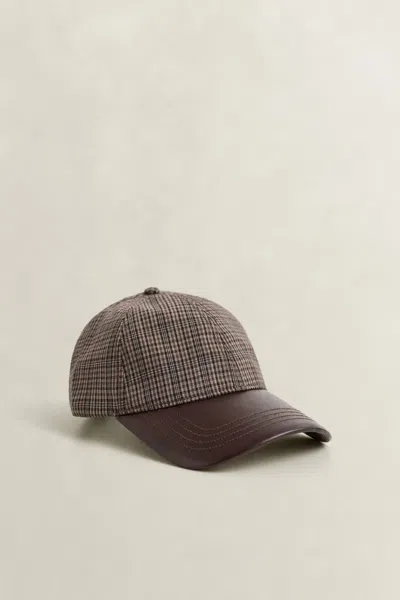 Gant Leather Visor Checked Wool Cap In Brown