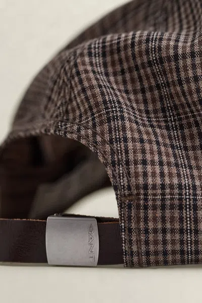 Gant Leather Visor Checked Wool Cap In Brown