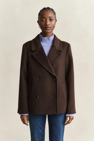 Gant Wool Blend Peacoat In Deep Brown
