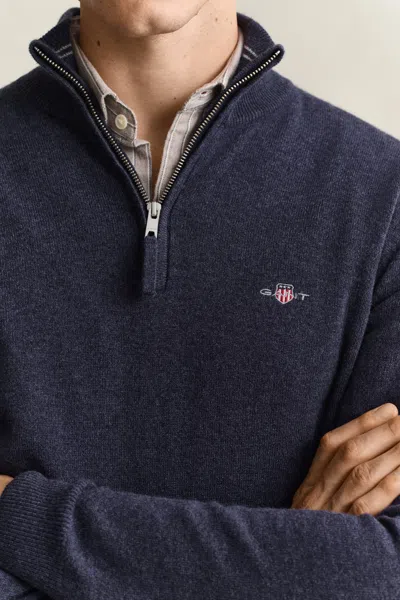 Gant Lambswool Half-zip Sweater In Blue
