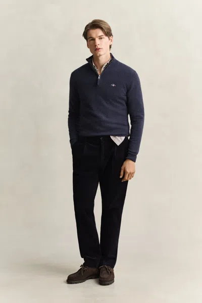 Gant Lambswool Half-zip Sweater In Blue