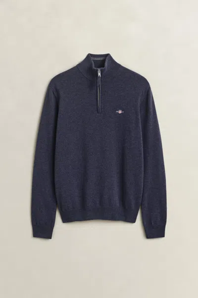 Gant Lambswool Half-zip Sweater In Blue