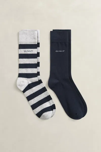 Gant 2-pack Barstripe & Solid Socks In Blue