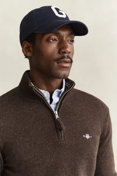 Gant Lambswool Half-zip Sweater In Brown