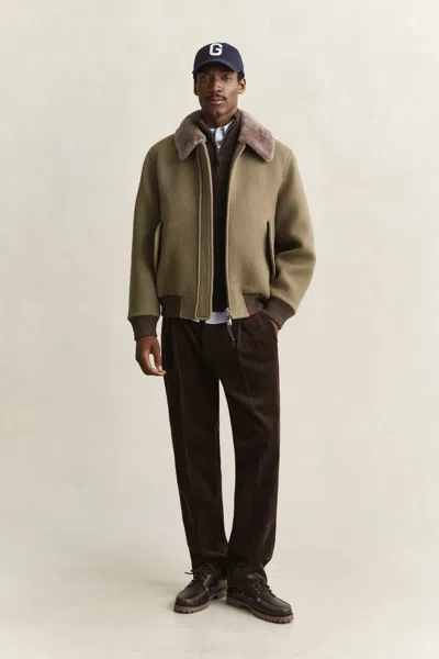 Gant Lambswool Half-zip Sweater In Brown