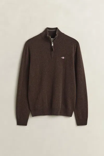 Gant Lambswool Half-zip Sweater In Brown
