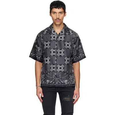 Amiri Silk Bowling Shirt With Cuban Collar And All-over Geometric Print In Black