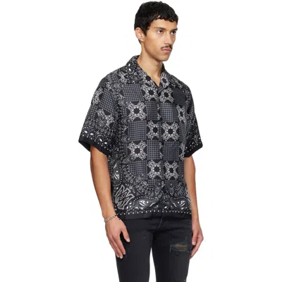 Amiri Silk Bowling Shirt With Cuban Collar And All-over Geometric Print In Black