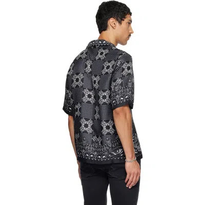 Amiri Silk Bowling Shirt With Cuban Collar And All-over Geometric Print In Black
