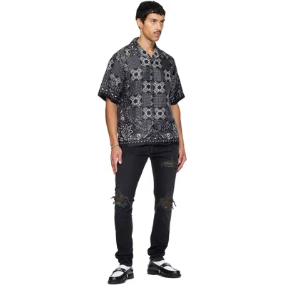 Amiri Silk Bowling Shirt With Cuban Collar And All-over Geometric Print In Black
