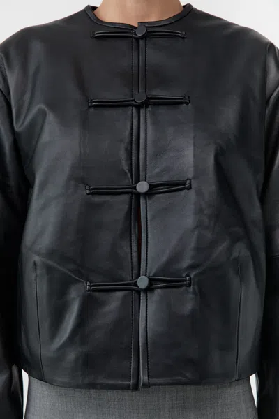 St Agni Button Detail Cocoon Leather Jacket In Black
