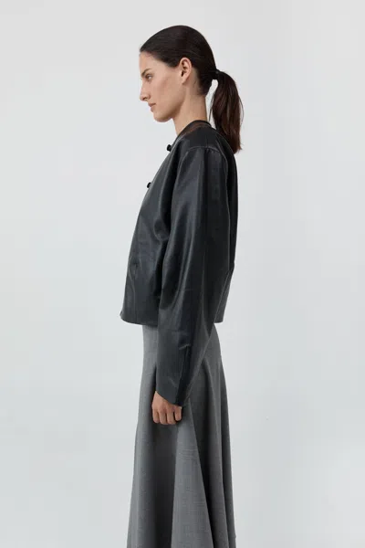 St Agni Button Detail Cocoon Leather Jacket In Black