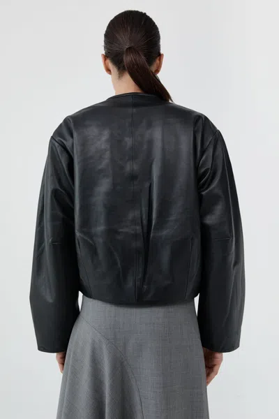 St Agni Button Detail Cocoon Leather Jacket In Black