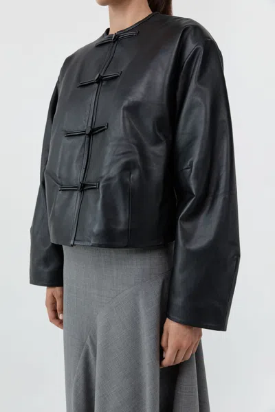 St Agni Button Detail Cocoon Leather Jacket In Black