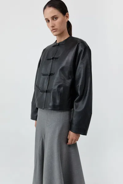 St Agni Button Detail Cocoon Leather Jacket In Black