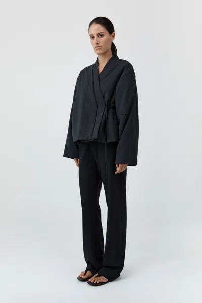 St Agni Pillow Wool Wrap Jacket In Dark Graphite