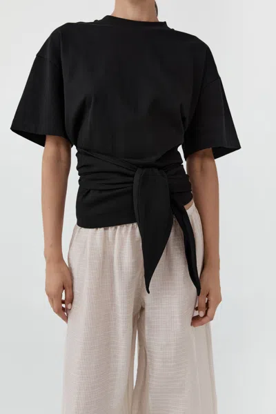 St Agni Cotton Jersey Split Back Tee Black In Black