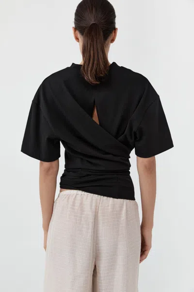 St Agni Cotton Jersey Split Back Tee Black In Black
