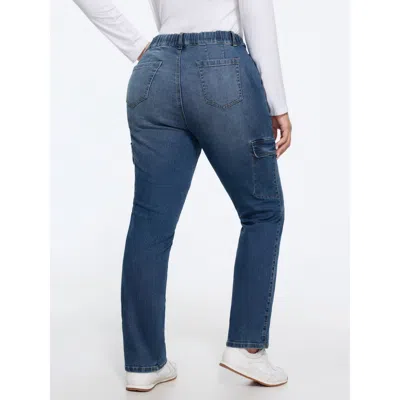 Bloomchic Stretch Drawstring Waist Patch Pockets Jeans In Blue