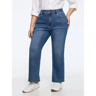 Bloomchic Stretch Double Button Straight Leg Jeans In Blue