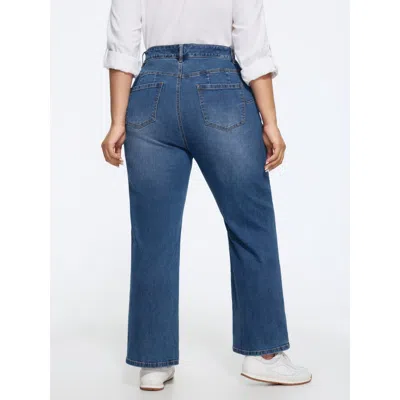 Bloomchic Stretch Double Button Straight Leg Jeans In Blue