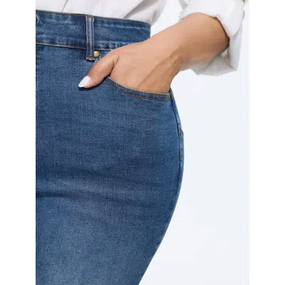 Bloomchic Stretch Double Button Straight Leg Jeans In Blue