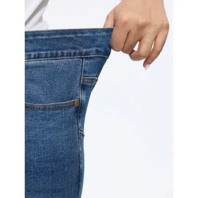 Bloomchic Stretch Double Button Straight Leg Jeans In Blue