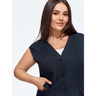 Bloomchic V‑neck Button Front Pocket Vest In Blue