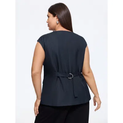Bloomchic V‑neck Button Front Pocket Vest In Blue