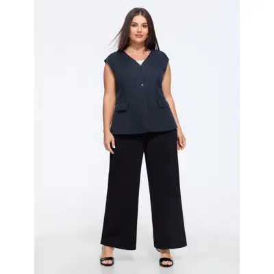 Bloomchic V‑neck Button Front Pocket Vest In Blue