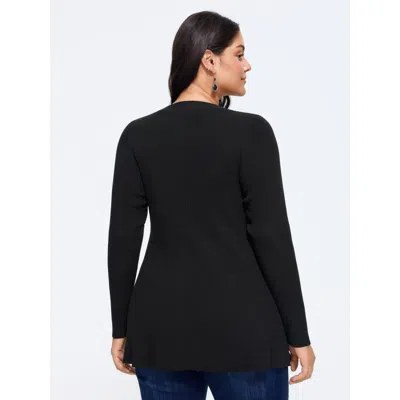 Bloomchic Solid V‑neck Button Front Cardigan In Black