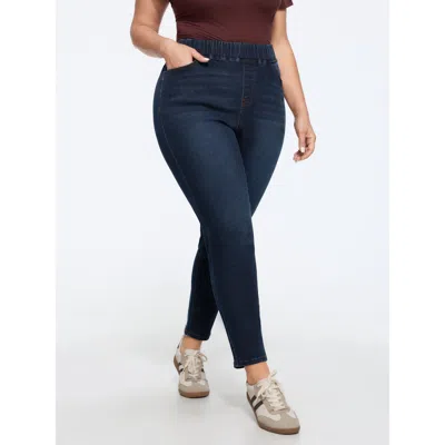 Bloomchic Stretch Pull‑on Pockets Jeans In Burgundy