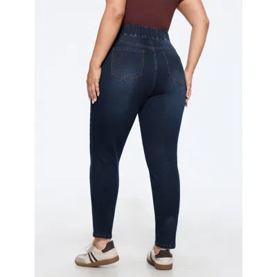 Bloomchic Stretch Pull‑on Pockets Jeans In Burgundy