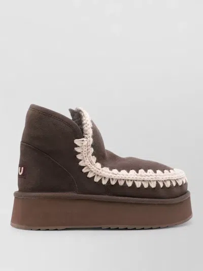 Mou Shearling Ankle-length Platform Boots In Brown