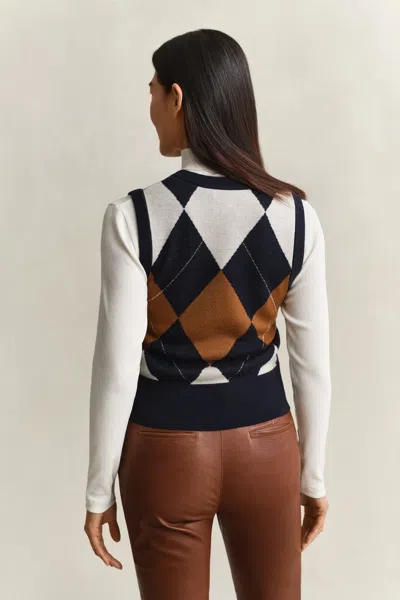 Gant Knitted Wool Argyle Vest In Multi