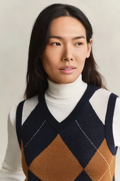 Gant Knitted Wool Argyle Vest In Multi