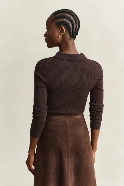 Gant Cable Knit Top In Brown