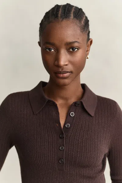 Gant Cable Knit Top In Brown