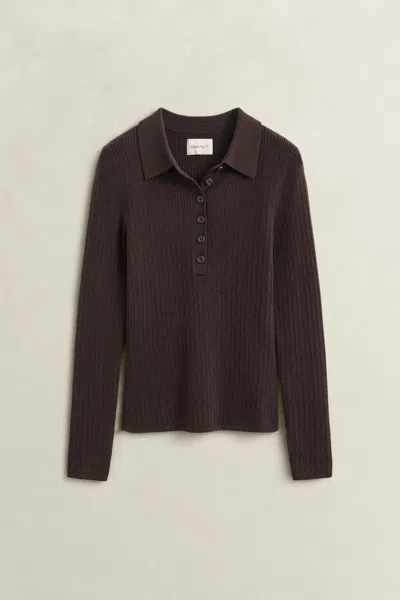 Gant Cable Knit Top In Brown