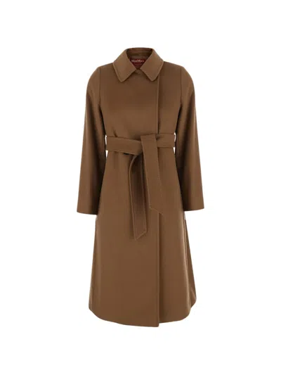 Max Mara Belted Wool Coat In Brown
