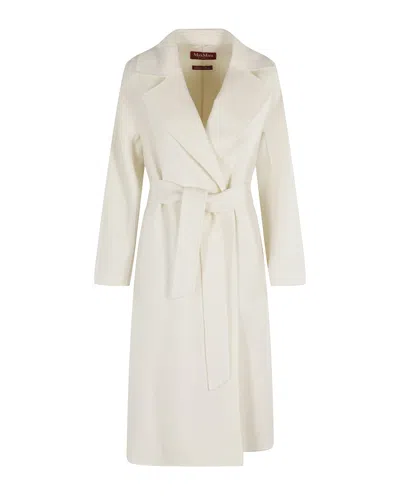 Max Mara Studio Belted Wool Blend Wrap Coat In White